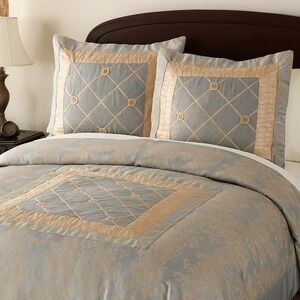 Gold Blue Damask Pillow Standard Sham 21x27 x2‎